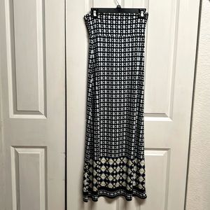 Sophie Max Blue White Yellow Geometric Print Fold Waist Stretch Maxi Shirt XS